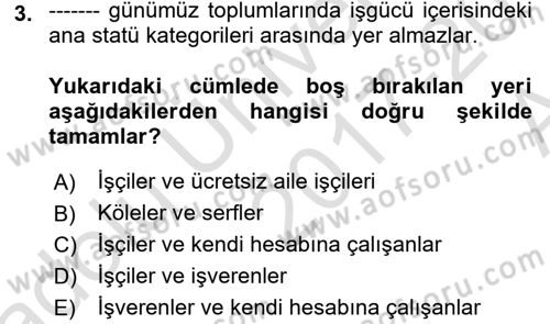 Çalışma İlişkileri Tarihi Dersi 2017 - 2018 Yılı (Vize) Ara Sınav Soruları 3. Soru