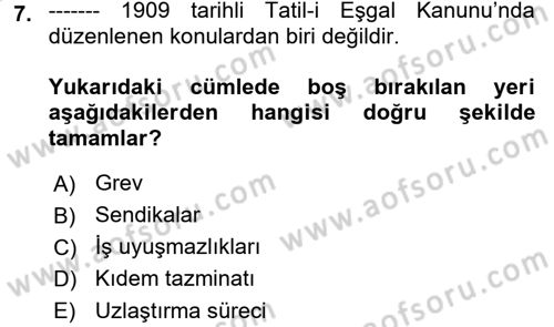 Çalışma İlişkileri Tarihi Dersi 2017 - 2018 Yılı (Vize) Ara Sınav Soruları 7. Soru