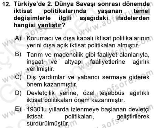 Çalışma İlişkileri Tarihi Dersi 2017 - 2018 Yılı (Final) Dönem Sonu Sınav Soruları 12. Soru