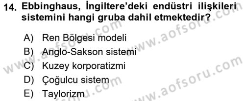 Çalışma İlişkileri Tarihi Dersi 2017 - 2018 Yılı (Final) Dönem Sonu Sınav Soruları 14. Soru