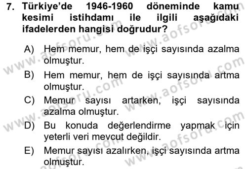 Çalışma İlişkileri Tarihi Dersi 2017 - 2018 Yılı (Final) Dönem Sonu Sınav Soruları 7. Soru
