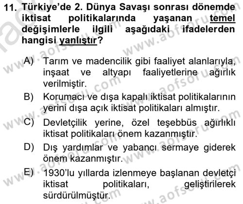 Çalışma İlişkileri Tarihi Dersi 2018 - 2019 Yılı 3 Ders Sınav Soruları 11. Soru