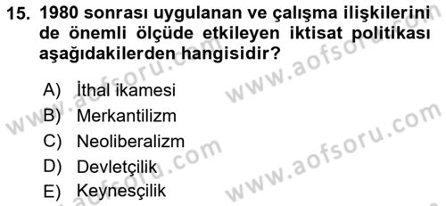 Çalışma İlişkileri Tarihi Dersi 2018 - 2019 Yılı 3 Ders Sınav Soruları 15. Soru