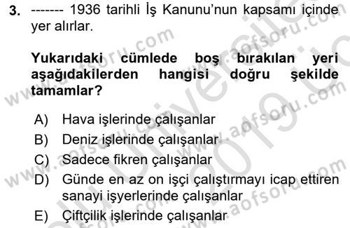 Çalışma İlişkileri Tarihi Dersi 2018 - 2019 Yılı 3 Ders Sınav Soruları 3. Soru