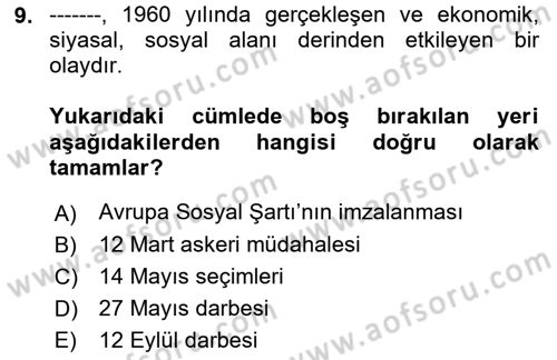 Çalışma İlişkileri Tarihi Dersi 2018 - 2019 Yılı 3 Ders Sınav Soruları 9. Soru