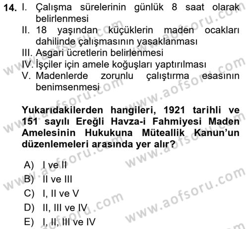 Çalışma İlişkileri Tarihi Dersi 2018 - 2019 Yılı (Vize) Ara Sınav Soruları 14. Soru