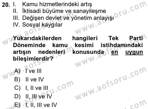 Çalışma İlişkileri Tarihi Dersi 2018 - 2019 Yılı (Vize) Ara Sınav Soruları 20. Soru