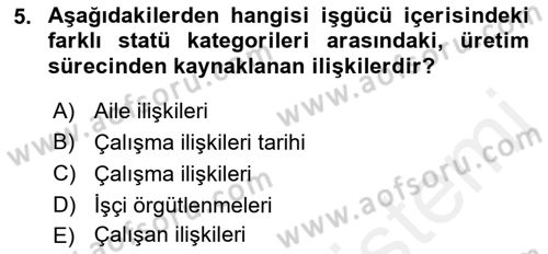 Çalışma İlişkileri Tarihi Dersi 2018 - 2019 Yılı (Vize) Ara Sınav Soruları 5. Soru