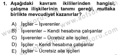 Çalışma İlişkileri Tarihi Dersi 2018 - 2019 Yılı (Final) Dönem Sonu Sınav Soruları 1. Soru