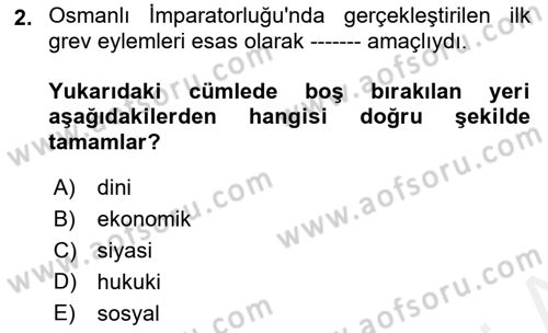Çalışma İlişkileri Tarihi Dersi 2018 - 2019 Yılı (Final) Dönem Sonu Sınav Soruları 2. Soru