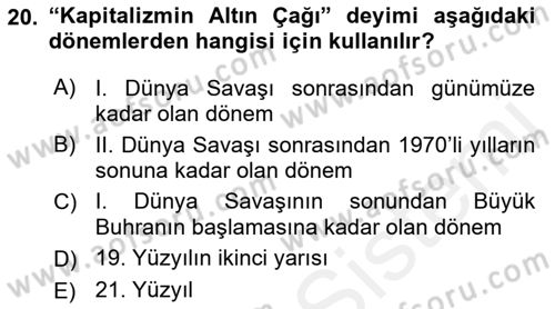 Çalışma İlişkileri Tarihi Dersi 2018 - 2019 Yılı (Final) Dönem Sonu Sınav Soruları 20. Soru