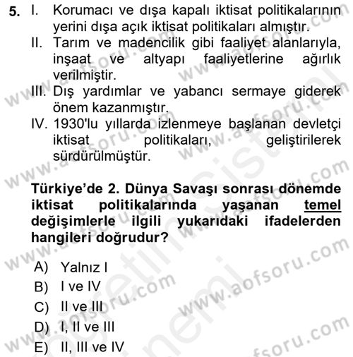 Çalışma İlişkileri Tarihi Dersi 2018 - 2019 Yılı (Final) Dönem Sonu Sınav Soruları 5. Soru