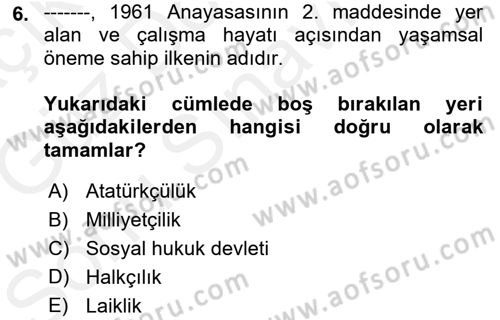 Çalışma İlişkileri Tarihi Dersi 2018 - 2019 Yılı (Final) Dönem Sonu Sınav Soruları 6. Soru