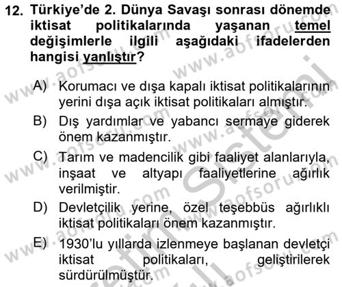 Çalışma İlişkileri Tarihi Dersi 2018 - 2019 Yılı Yaz Okulu Sınav Soruları 12. Soru