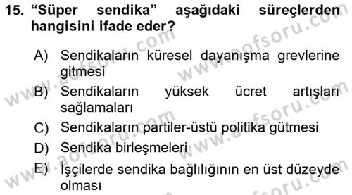 Çalışma İlişkileri Tarihi Dersi 2018 - 2019 Yılı Yaz Okulu Sınav Soruları 15. Soru