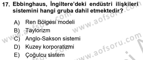 Çalışma İlişkileri Tarihi Dersi 2018 - 2019 Yılı Yaz Okulu Sınav Soruları 17. Soru