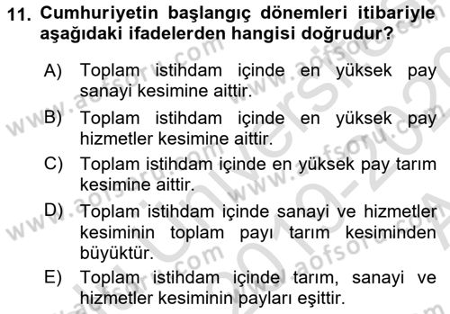 Çalışma İlişkileri Tarihi Dersi 2019 - 2020 Yılı (Vize) Ara Sınav Soruları 11. Soru