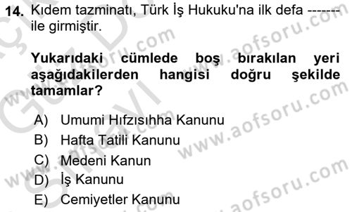 Çalışma İlişkileri Tarihi Dersi Ara Sınavı Deneme Sınav Soruları 14. Soru