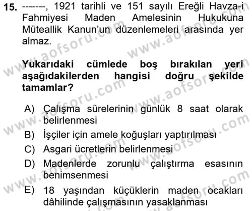 Çalışma İlişkileri Tarihi Dersi 2019 - 2020 Yılı (Vize) Ara Sınav Soruları 15. Soru