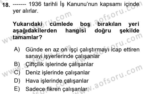 Çalışma İlişkileri Tarihi Dersi 2019 - 2020 Yılı (Vize) Ara Sınav Soruları 18. Soru