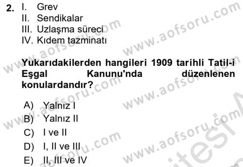Çalışma İlişkileri Tarihi Dersi Ara Sınavı Deneme Sınav Soruları 2. Soru