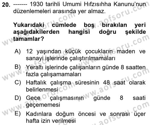 Çalışma İlişkileri Tarihi Dersi 2019 - 2020 Yılı (Vize) Ara Sınav Soruları 20. Soru