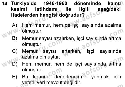 Çalışma İlişkileri Tarihi Dersi 2019 - 2020 Yılı (Final) Dönem Sonu Sınav Soruları 14. Soru