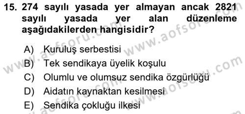 Çalışma İlişkileri Tarihi Dersi 2020 - 2021 Yılı Yaz Okulu Sınav Soruları 15. Soru