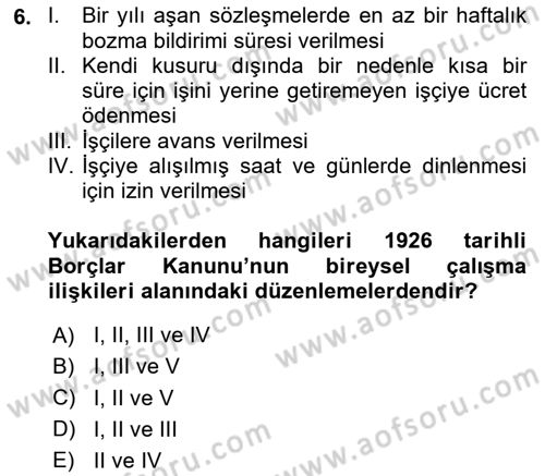 Çalışma İlişkileri Tarihi Dersi 2020 - 2021 Yılı Yaz Okulu Sınav Soruları 6. Soru