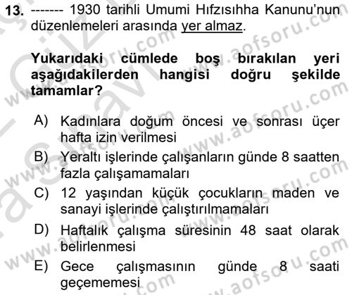 Çalışma İlişkileri Tarihi Dersi Ara Sınavı Deneme Sınav Soruları 13. Soru