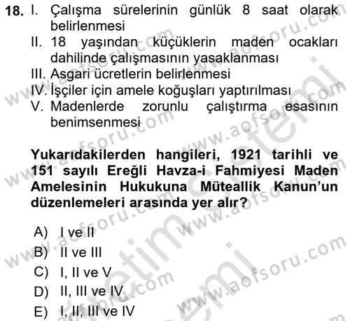 Çalışma İlişkileri Tarihi Dersi Ara Sınavı Deneme Sınav Soruları 18. Soru