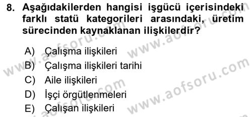 Çalışma İlişkileri Tarihi Dersi 2021 - 2022 Yılı (Vize) Ara Sınav Soruları 8. Soru