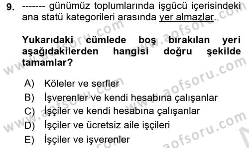 Çalışma İlişkileri Tarihi Dersi Ara Sınavı Deneme Sınav Soruları 9. Soru