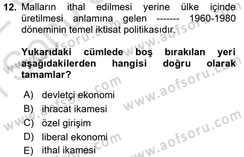 Çalışma İlişkileri Tarihi Dersi 2021 - 2022 Yılı (Final) Dönem Sonu Sınav Soruları 12. Soru