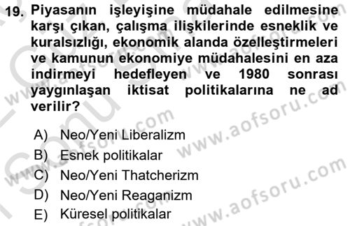 Çalışma İlişkileri Tarihi Dersi 2021 - 2022 Yılı (Final) Dönem Sonu Sınav Soruları 19. Soru