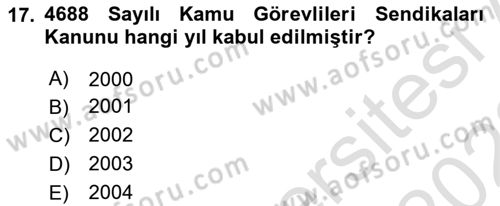 Çalışma İlişkileri Tarihi Dersi 2021 - 2022 Yılı Yaz Okulu Sınav Soruları 17. Soru