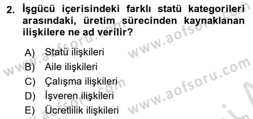 Çalışma İlişkileri Tarihi Dersi 2021 - 2022 Yılı Yaz Okulu Sınav Soruları 2. Soru