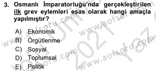 Çalışma İlişkileri Tarihi Dersi 2021 - 2022 Yılı Yaz Okulu Sınav Soruları 3. Soru