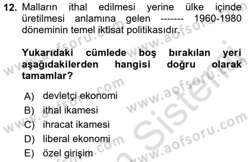 Çalışma İlişkileri Tarihi Dersi 2022 - 2023 Yılı (Final) Dönem Sonu Sınav Soruları 12. Soru