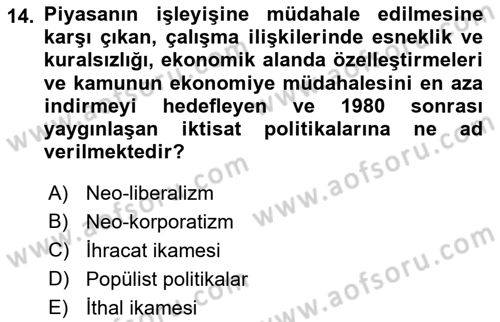 Çalışma İlişkileri Tarihi Dersi 2022 - 2023 Yılı (Final) Dönem Sonu Sınav Soruları 14. Soru