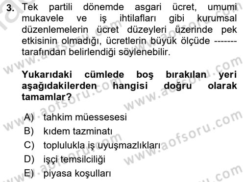 Çalışma İlişkileri Tarihi Dersi 2022 - 2023 Yılı (Final) Dönem Sonu Sınav Soruları 3. Soru