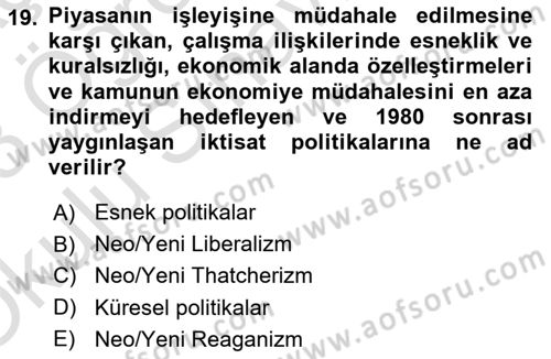 Çalışma İlişkileri Tarihi Dersi 2022 - 2023 Yılı Yaz Okulu Sınav Soruları 19. Soru