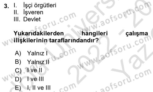 Çalışma İlişkileri Tarihi Dersi 2022 - 2023 Yılı Yaz Okulu Sınav Soruları 3. Soru