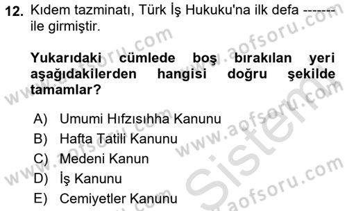 Çalışma İlişkileri Tarihi Dersi 2023 - 2024 Yılı (Vize) Ara Sınavı 12. Soru