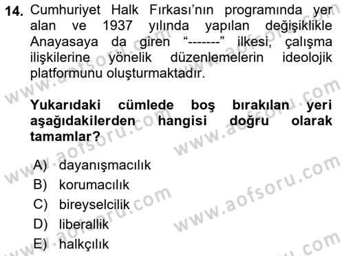 Çalışma İlişkileri Tarihi Dersi 2023 - 2024 Yılı (Vize) Ara Sınav Soruları 14. Soru