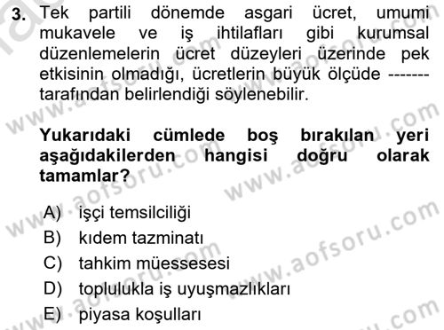 Çalışma İlişkileri Tarihi Dersi 2023 - 2024 Yılı (Final) Dönem Sonu Sınav Soruları 3. Soru