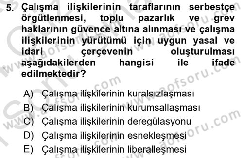 Çalışma İlişkileri Tarihi Dersi 2023 - 2024 Yılı (Final) Dönem Sonu Sınav Soruları 5. Soru