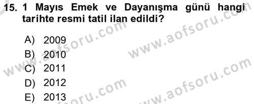 Çalışma İlişkileri Tarihi Dersi 2023 - 2024 Yılı Yaz Okulu Sınav Soruları 15. Soru