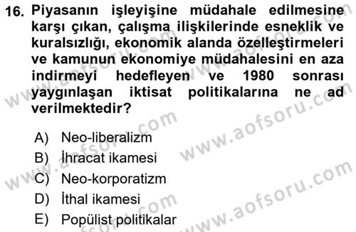Çalışma İlişkileri Tarihi Dersi 2023 - 2024 Yılı Yaz Okulu Sınav Soruları 16. Soru