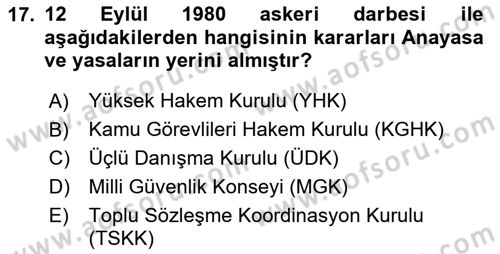 Çalışma İlişkileri Tarihi Dersi 2023 - 2024 Yılı Yaz Okulu Sınav Soruları 17. Soru
